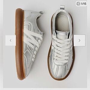 MIM Shoes made in Spain leather L.U.V PLATA silver lace up sneakers sz.7.5